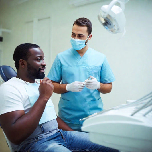 A dentist explaining the importance of regular dental check-ups