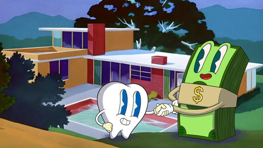 tooth shaking hands with a bundle of cash