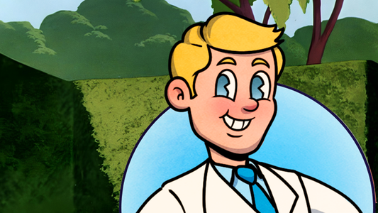 a cartoon man smiling 